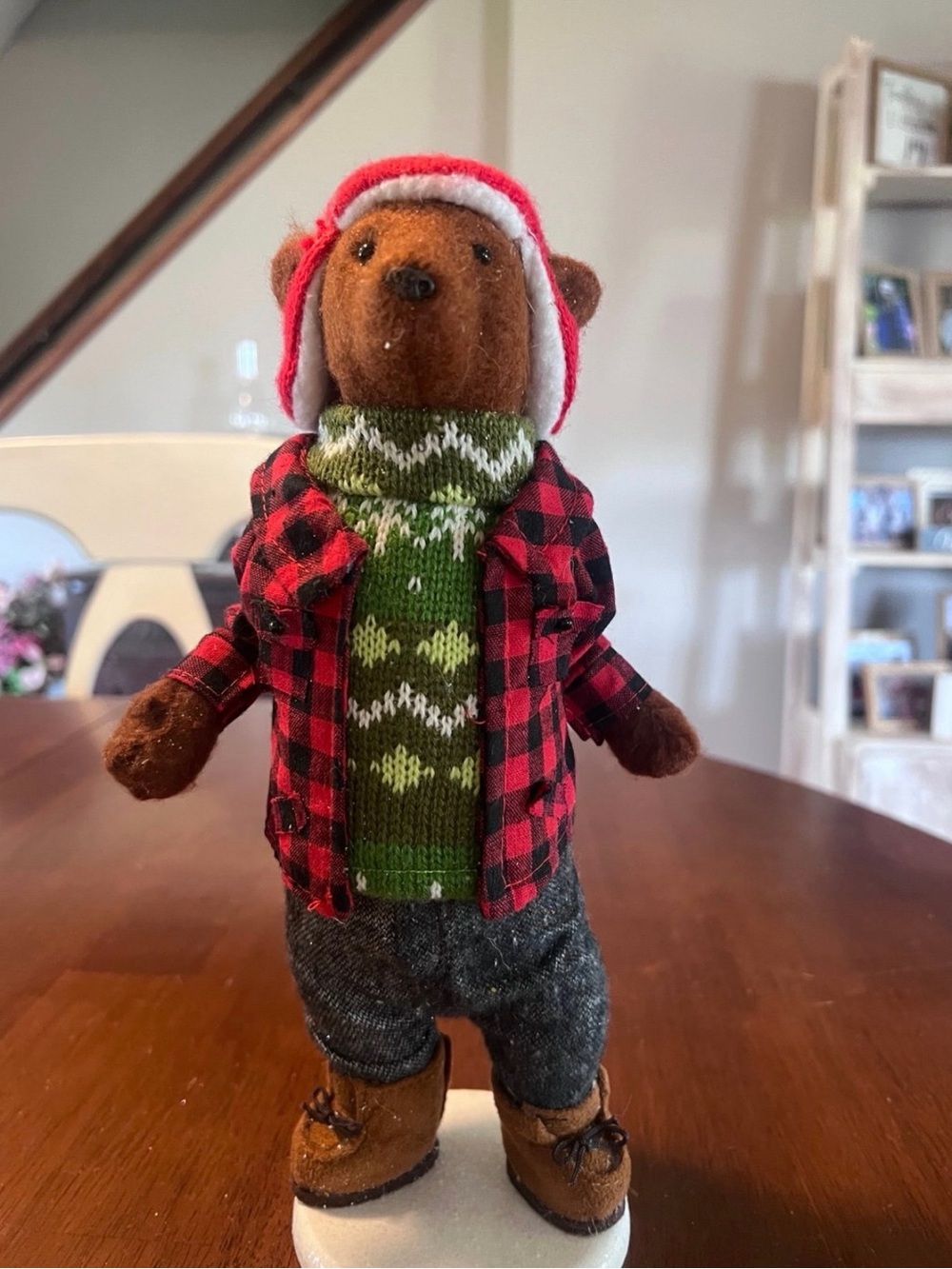 Target Red Plaid Bear Figurine with Green Knit Sweater